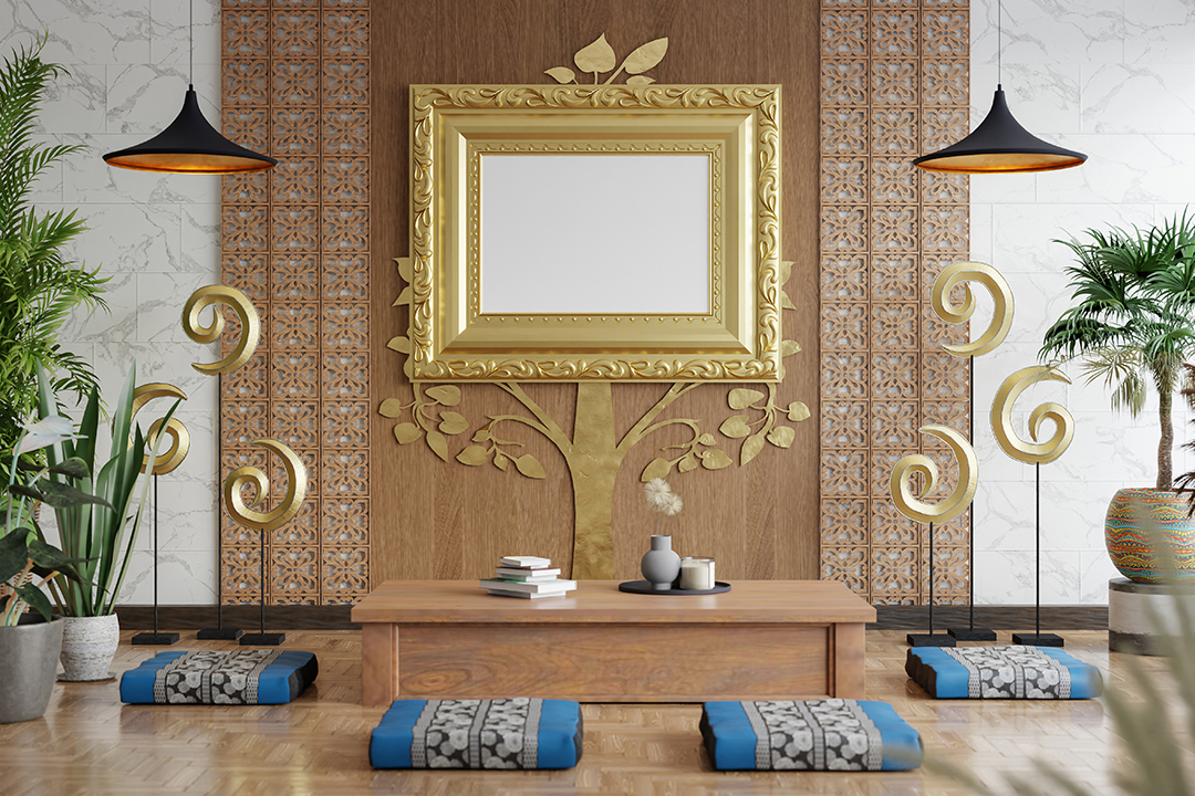 Home 3d illustration mockup photo frame in living room rendering